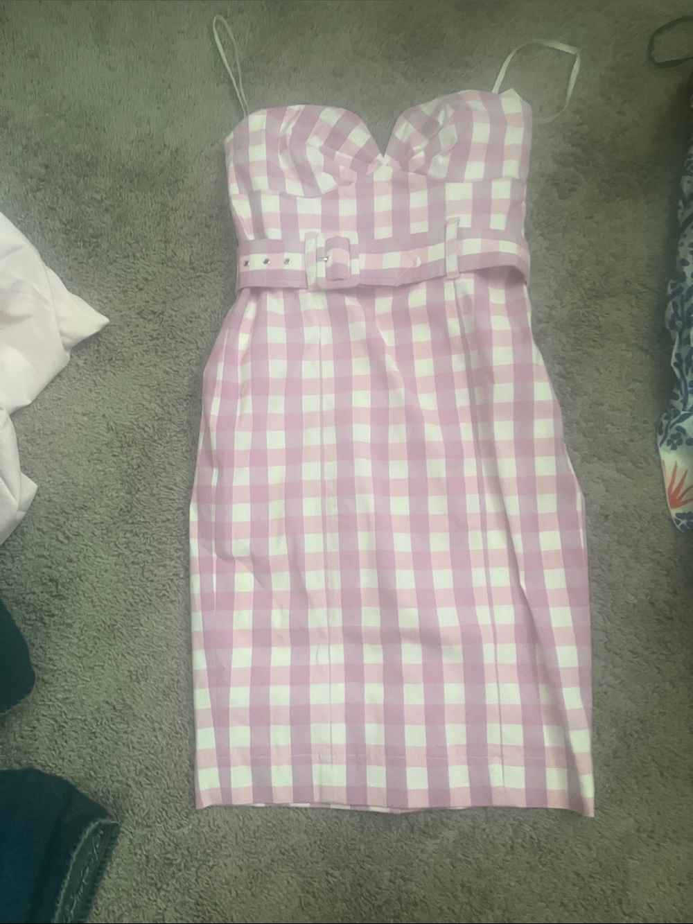 Maeve Anthropology Gingham Sweetheart Belted Sheath Dress in Light Pink & White